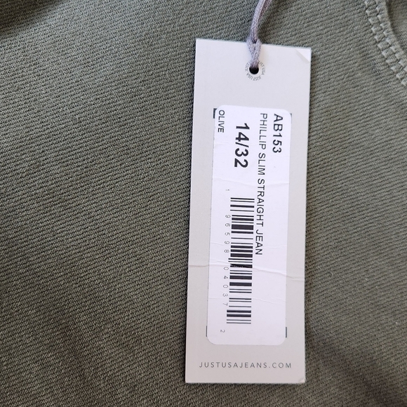 Just USA Phillip Slim Straight Jean Ragged Hem Olive Green Size 14/32 - Picture 8 of 12